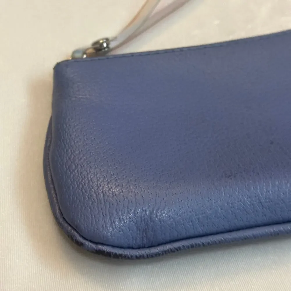 Lancel Paris Mini Pouch Periwinkle Purple Blue Grain Leather Cosmetics / Camera